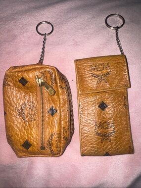 MCM Cognac Logo Leather Key chain Duo